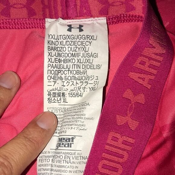 Under Armour Youth Pink Printed Heat Gear Logo Waistband Leggings Size XL - Picture 3 of 4